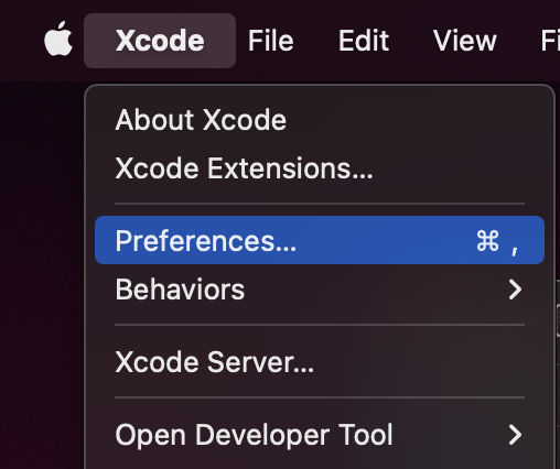 Xcode 메뉴에서 Preferences 선택